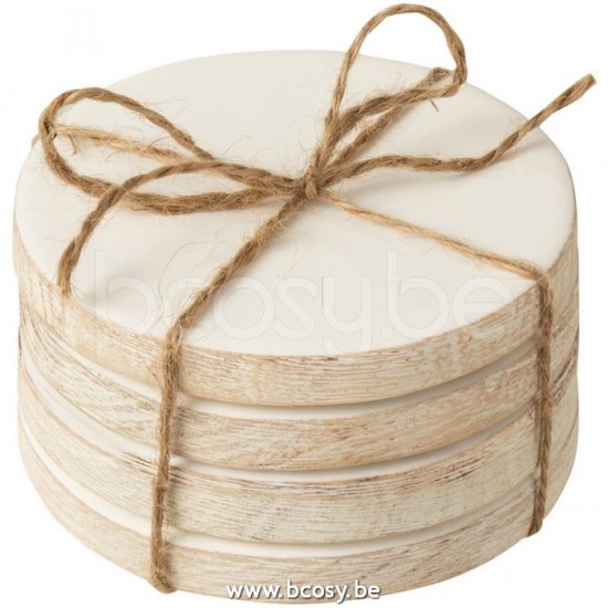 sous verres Jolipa J Line Jline Set De 4 Sous Verre Manguier Blanc White Wash