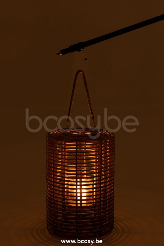 J Line lanternes photophores Jolipa Lanterne Ronde Longue Rotin Naturel Clair.