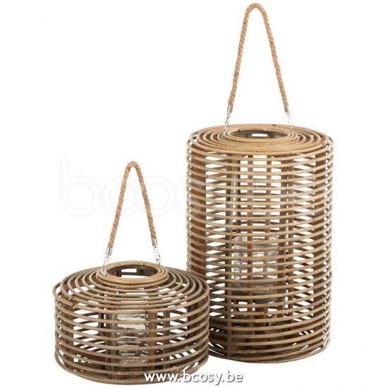 Jline Lantaarn Rond Lang Rotan Licht Naturel.