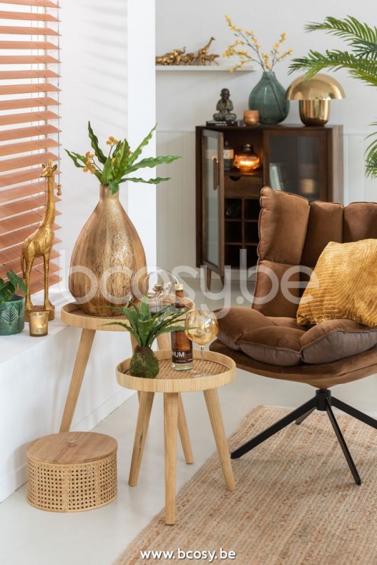 J Line Jline Set 2 Tavolini Rotondi Tripode Rattan Naturale Set De 2 Mesa Auxiliares Redondo Tripode Cana Natural