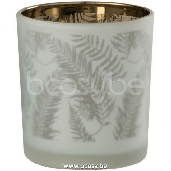 J Line Jline Theelichthouder Blad Glas Wit Groen Small