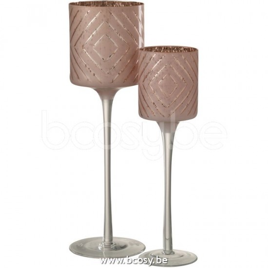 J Line Jline Theelichthouder Op Voet Zigzag Glas Zalm Large