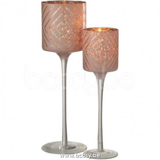 J Line Jline Tealight Holder On Foot Zigzag Glass Salmon Large tea lights holders