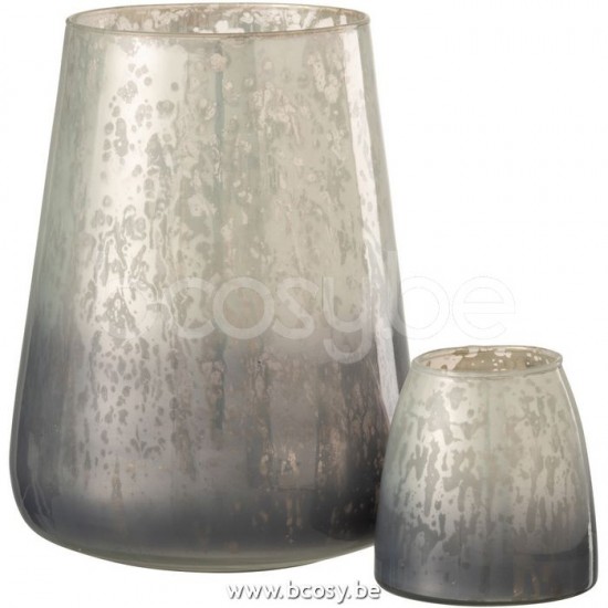 J Line Jline Windlicht Milky Glas Grijs Large