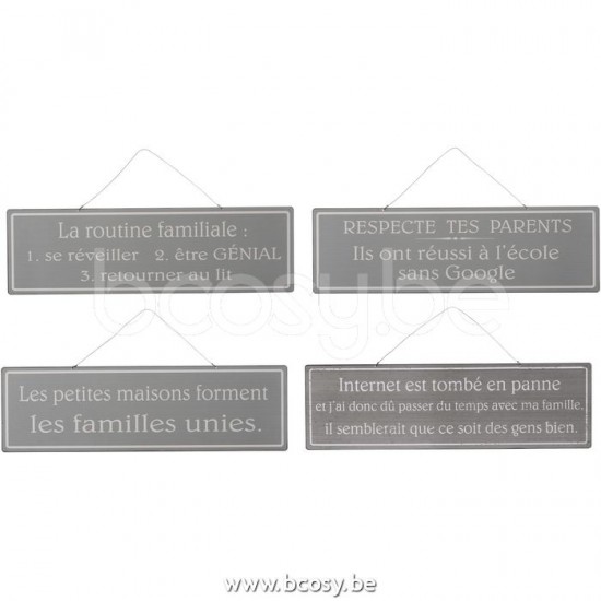 placards plaques pendantes murales Jolipa J Line Jline Pancarte Mix 1 Anglais Francais Metal Antique Gris Blanc Assortiment De 4