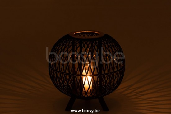 lanternes photophores Jolipa J Line Jline Lanterne Boule Sur Pied Bambou Noir Naturel Large