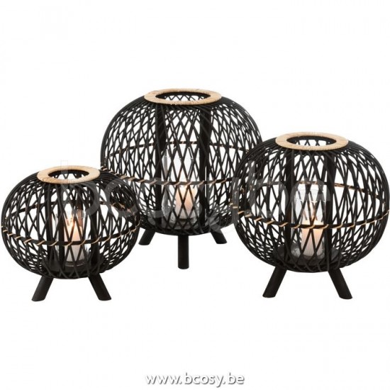 J Line Jline Lantern Ball On Foot Bamboo Black Natural Large lanterns