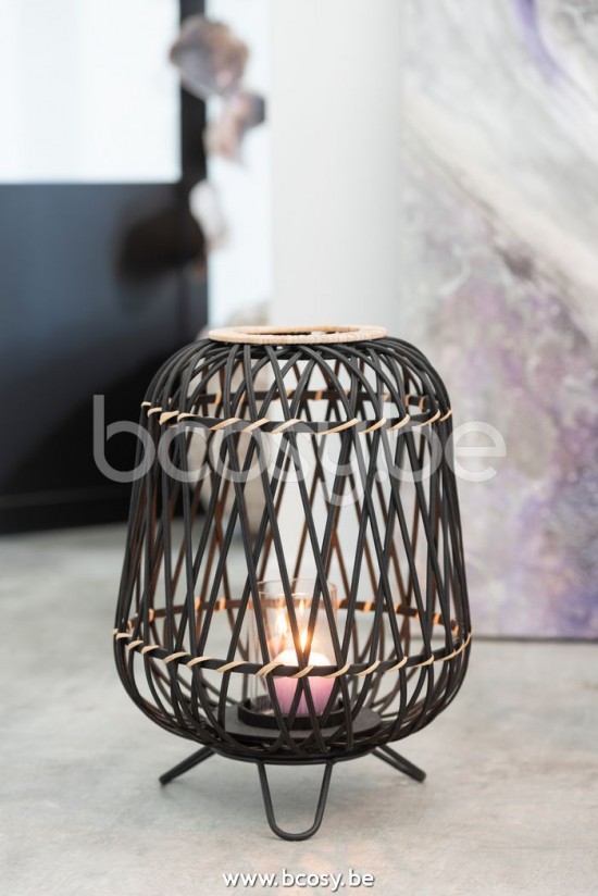 Jline Linterna De Pie Bambu Negro Natural Large