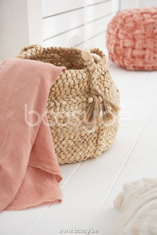 Jline Set De 2 Cestas Trenzado Borlas Yute Maiz Claro Natural