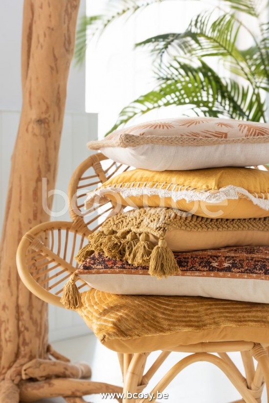 J Line Jline Cuscino Nappe Cotone Rettangolare Ocra Almohadon Borla Algodon Rectangulo Ocre