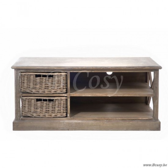 Jline 13410 landelijke stijl tv meubel met 2 manden j line J Line Tv meubel met 2 manden 120cm Meubels Meubles Furniture Möbel Muebles Mobili MEUBELEN Lage kasten