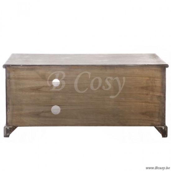 Meuble Télé 2 Paniers Bois 120X49X51Cm J line armoire tele de style rustique J Line armoires meubles tele tv de television télévision Jolipa Jline Armoire Tele 2Panier Bs Grey W