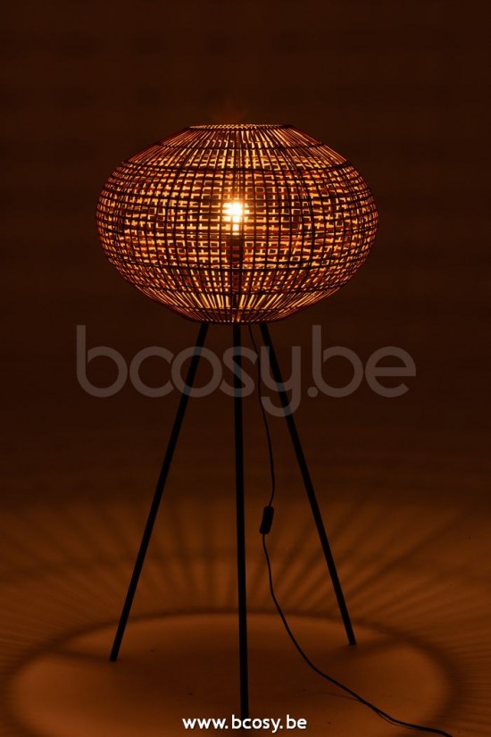 Lampadaires Lampes Raides Debouts Sur Pied De Sol Jolipa J Line Jline Lampe Trepied Rotin Metal Marron Noir Small