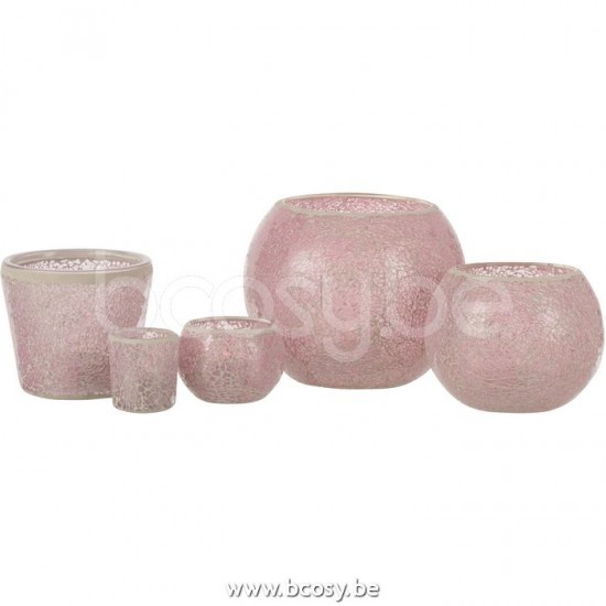 J Line Jline Theelichthouder Mozaiek Conisch Glas Roze
