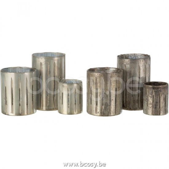 J Line Jline Theelichthouder Streep Glas Blauw Large Assortiment Van Twee