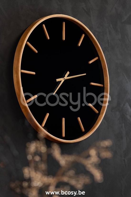 Jline Reloj Mural Redondo Madera Cristal Marron Negro Medium