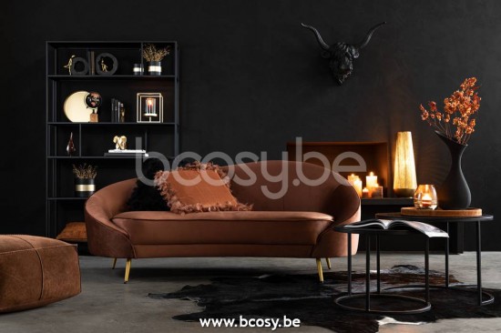 JLine J Line 15457 Sofa Elisabeth Textiel Metaal Bruin L182xB86xH76 cm zitbanken divans