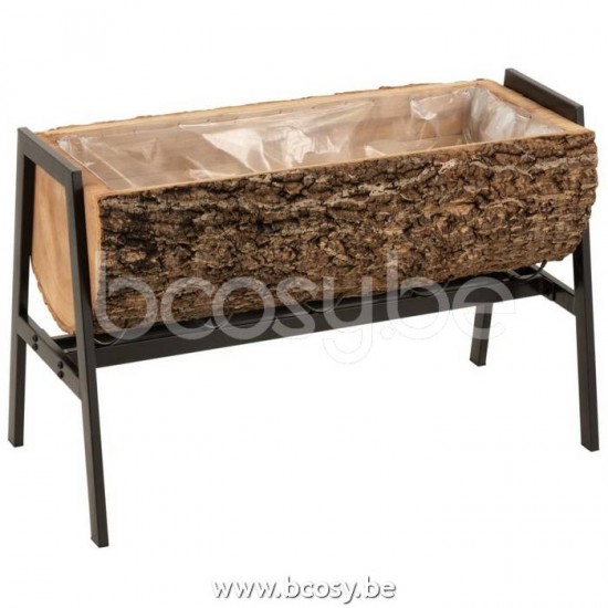 cachepots de fleur Jolipa J Line Jline Cachepot Sur Pied 1 2 Tronc Bois De Paulownia Metal Naturel Noir Large