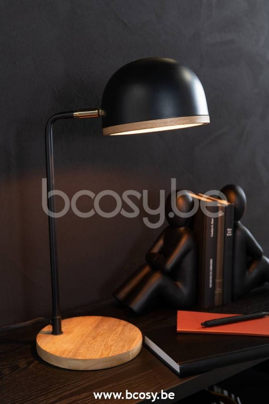 Jline Lámpara De Mesa Evy Hierro Madera Negro Natural