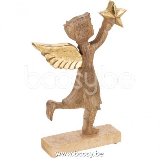 anges statuettes Jolipa J Line Jline Ange Etoile Bois De Manguier Aluminium Naturel Or Large