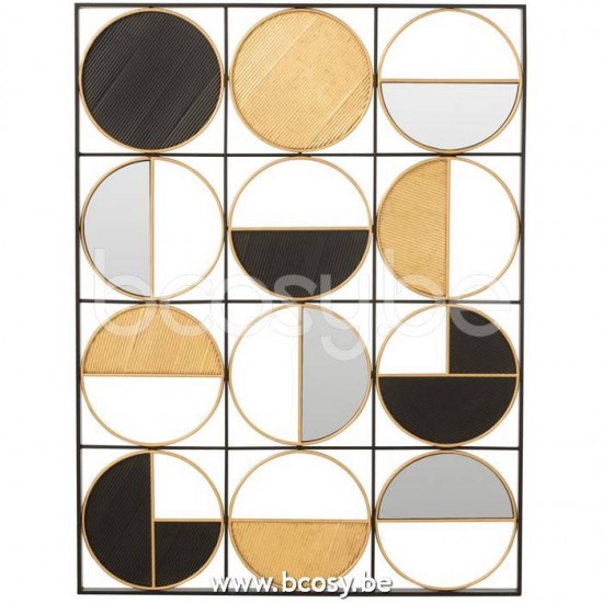 J Line Jline Wall Decoration Rounds Iron Glass Gold Black wall decorations