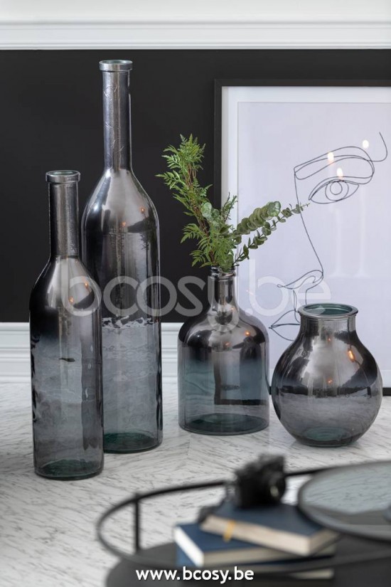 Jline Jarron Botella Cristal Metalico Gris Medium