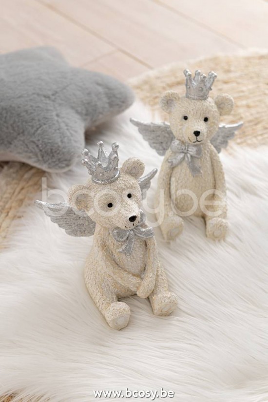 J Line Jline Salvadanaio Orso Corona Resina Bianco Grigio Large Assortimento Di 2 Hucha Oso Resina Blanco Gris Large Surtido De 2