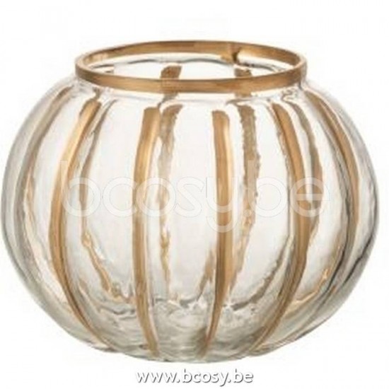 J Line Jline Jolipa 16894 Windlicht Bol Streep Glas Transparant Goud Small