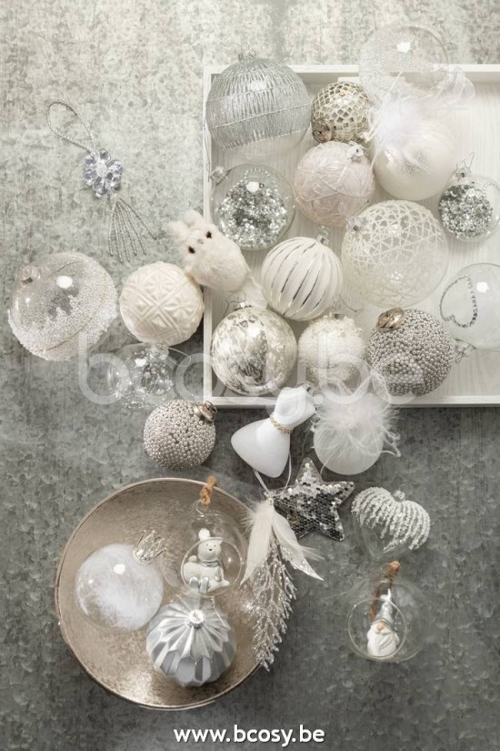 Jline Caja De 6 Bolas De Navidad Corona Pluma Blanco Cristal Claro Small