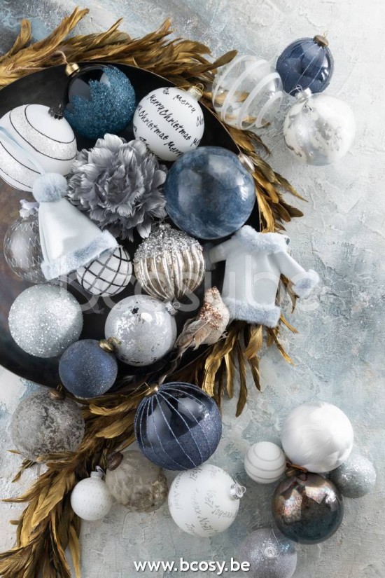 Jline Caja De 6 Bolas De Navidad Imitacion Marmol Cristal Blanco Plata Small