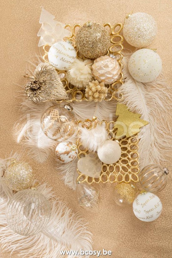 Jline Caja De 6 Bolas De Navidad Imitacion Marmol Cristal Blanco Oro Small