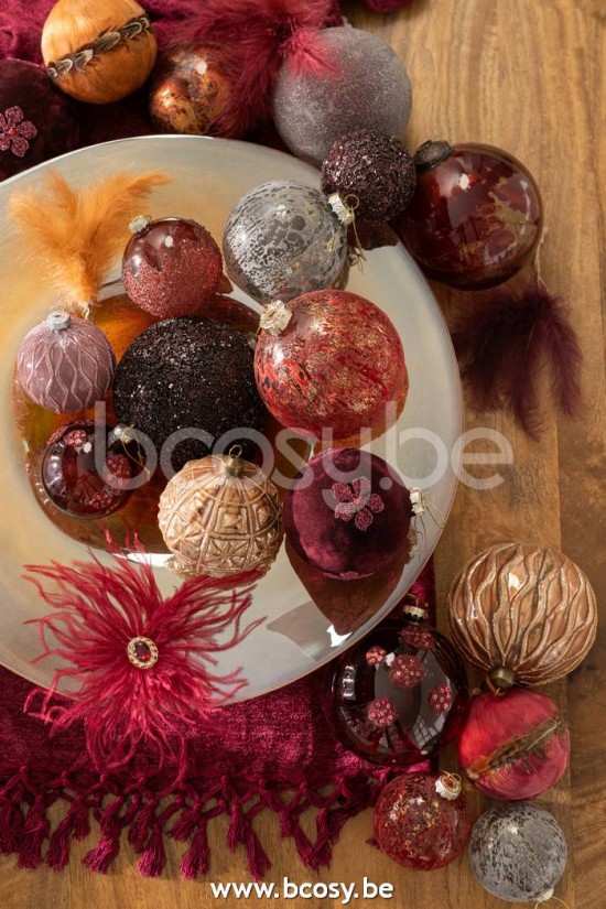 Jline Caja De 4 Bolas De Navidad Flor Terciopelo Cristal Burgundy Large