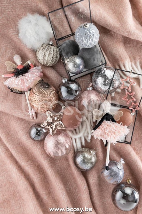 Jline Caja De 4 Bolas De Navidad Terciopelo Cristal Rosa Viejo Medium