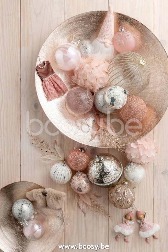 Jline Caja De 6 Bolas De Navidad Flor Cristal Mate Opal Rosa Claro Small