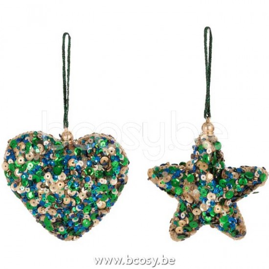 hivers Jolipa J Line Jline Coeur Etoile Suspendu Sequins Suspendu Bleu Vert Or Assortiment De 2