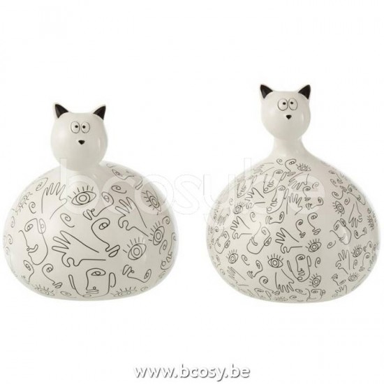 chats statuettes Jolipa J Line Jline Chat Visage Ceramique Blanc Noir Large Assortiment De 2