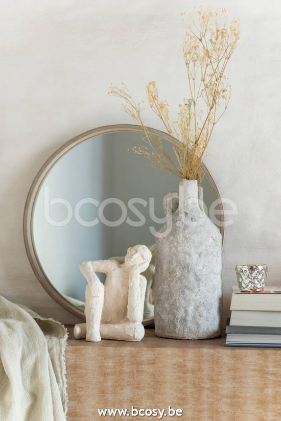 Jline Espejo Redondo Cuero Beige Small