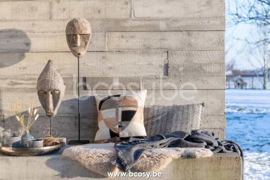 J Line Jline Cuscino Etnico Rettangolare Cotone Blu Beige Cojin Etnico Rectangular Algodon Azul Beige