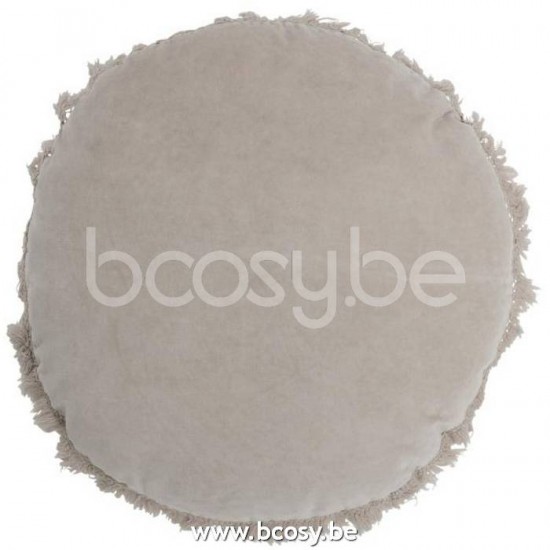 coussins Jolipa J Line Jline Coussin Rond Velours Coton Lin Gris