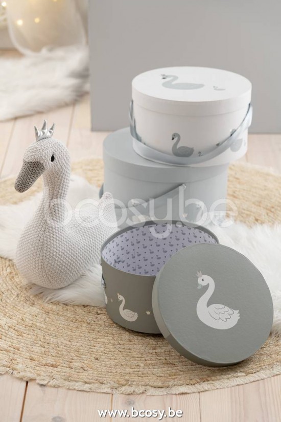 J Line Jline Set 3 Scatole Cigno Carta Bianco Grigio Set De 3 Cajas Cisne Papel Blanco Gris