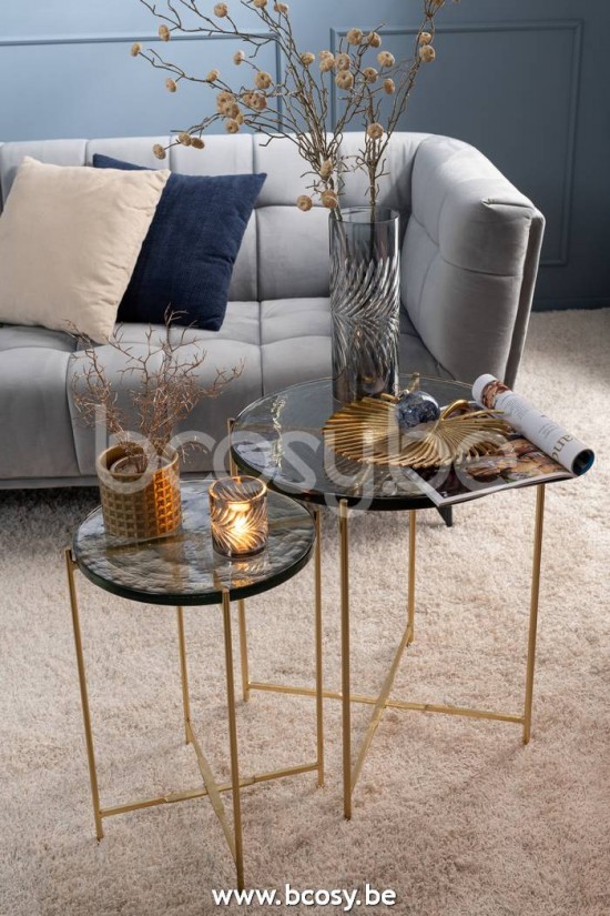 Jline Set De 2 Mesa Auxiliares Obi Cristal Metal