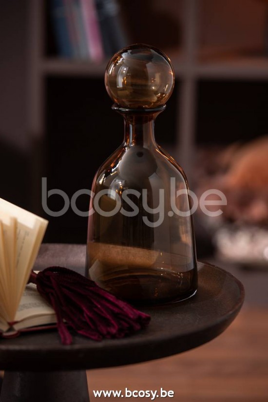 Jline Botella Tapon Liso Decorativo Bajo Cristal Marron Small