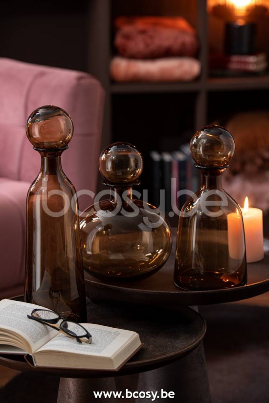 Jline Botella Tapon Liso Decorativo Alto Cristal Marron Large