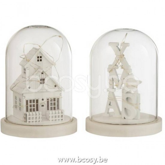 J Line Jline Jolipa 19549 Stolp Winter Led Hout Glas Wit Assortiment Van 2