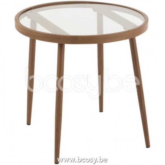 J Line Jline Beistelltisch Rund Metall Glas Dunkel Braun beistelltische