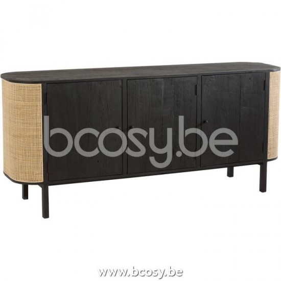 Jline Closet 3 Doors Molly Exotic Wood Rattan Black