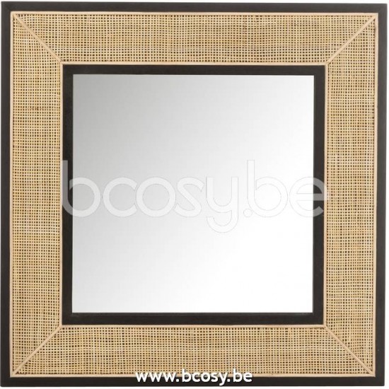 J Line Jline Jolipa 20689 Spiegel Molly Vierkant Exotiek Hout Rotan Zwart Small