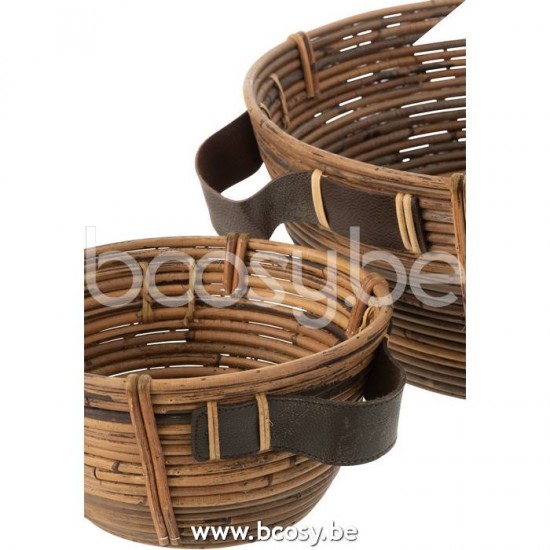 J Line Jline Jolipa 20771 Set Van 3 Schalen Handvat Rotan Bruin