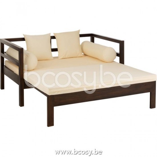 J Line Zetel Bed Conie Matras 4Kussens Mango Hout Donker Bruin