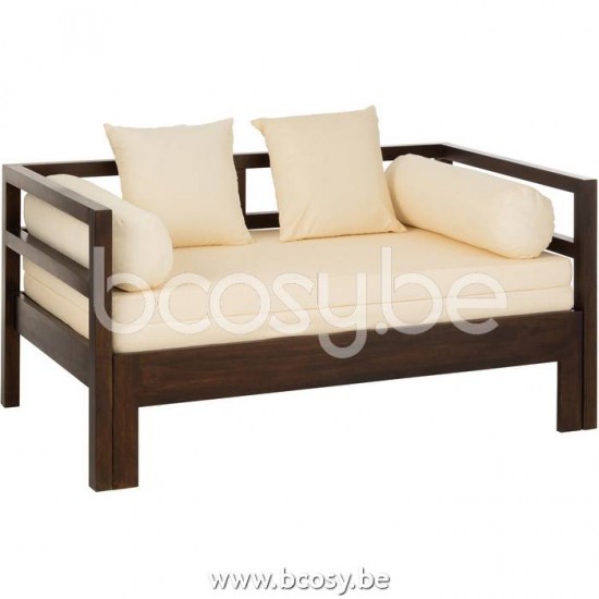 J Line 20794 Zetel Bed Conie Matras 4Kussens Mango Hout Donker Bruin L163xB97xH85 cm 2 tweezit clubzetel chauffeuse armzetels salons zitbanken divans canapés sofas
